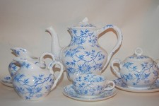 Kaffeeservice 24tlg. blau hauchzart Antik Saargemünd Sarreguemines France