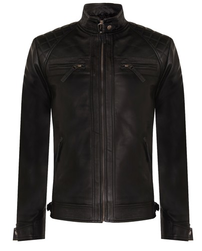 Herren schwarz leder retro - schwarz,