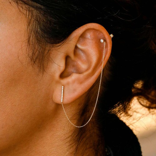 Diamond earring ear chain - diamond,