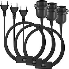 3x E27 Lampenfassung Schalter E 27 Fassung schwarz 3,5m Netzkabel Schraubring DE