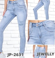 JEWELLY Damen Jeans Hose Denim stretch  Risse hell Blau 34 36 38 40 42 Destroyed