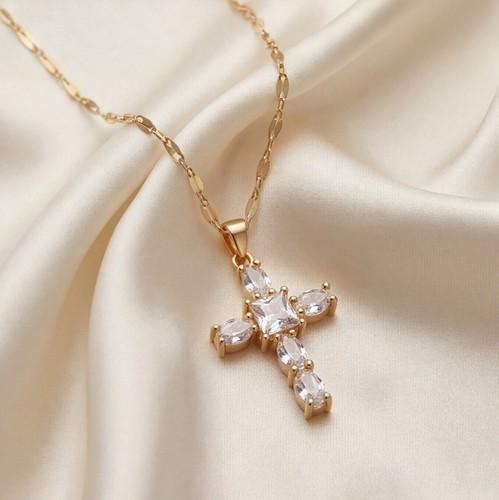 18k kreuz halskette - halskette, gold