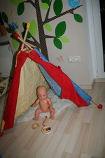 HABA 1209 Trapez Spielebogen Spielzelt Tipi Greifling Baby Zelt Holz Motorik Bab