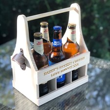 Personalisierter Holz Bierkiste Träger Caddy 6 Flaschenöffner graviert Geschenk Weihnachten
