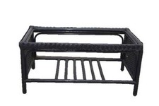 Rattan Tisch Beistelltisch Gartentisch Couchtisch Rechteckig Blau