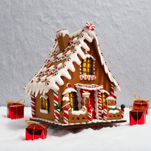 Led lebkuchenhaus 23cm braun - lebkuchenhaus,