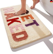  QJHOMO Beige Badezimmerteppich Bunt Badematte rutschfest Waschbar Badteppich 
