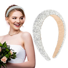 Damen Haarreif Glitzer Strass breit Haarband Stirnband Hochzeit Braut Geschenk