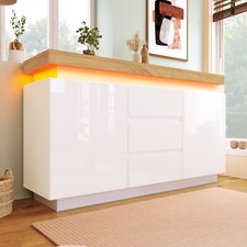 Hochglanz Moderner Sideboard Kommode mit LED Beleuchtung 3 Schubladen 140*81 cm