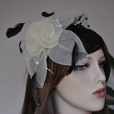 Haarreif Fascinator Schleier IVORY Federn Hochzeit Haarschmuck Blume creme beige