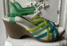 CROCS Damen Huarache Wedges Gummi-Sandalen Sandaletten in Lime/Grün/Blau Gr.36,5