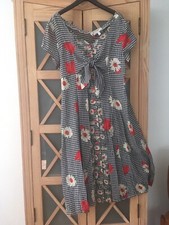 JOSSELYNE Paris Sommerkleid Gr 44 Karo Blumen blau bunt Wickeloptik Vintage neuw