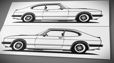 Ford Capri tuning Aufkleber Sticker Silhouette Set L+R 220x64mm Schwarz Glanz