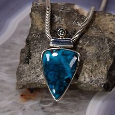 Chrysokoll Anhänger, 925er Silber, Edelsteinanhänger (15446), mit Mondstein