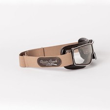 Motorradbrille Aviator T2 Leder Braun klare Gläser Rahmen Chrom   