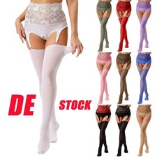 DE Damen Strapsstrümpfe Glanz Strumpfhose Spitze Strapse Mit Strümpfe Strumpf