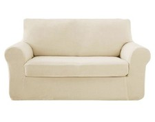 Sofabezug 3 Sitzer  2 Stück stilvolle Luxus dehnbar rutschfest Cremefarbend