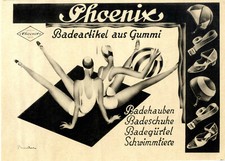 Badeartikel aus Gummi Phoenix Schwimmtiere Badehauben Badeschuhe Annonce v.1931