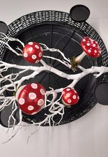 Lauscha 4 St Fliegenpilze m.Clip Glas aus 1980ern  dekoriert mit Moos 