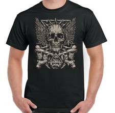 Heavy Metal Totenkopf Herren Gothic T-Shirt Biker Tattoo Rockmusik Gitarre Angel