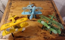 3 x Blech-Flugzeug als Deko 17,5cm breit Doppeldecker 3 Farben schöne Optik