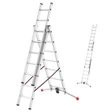 Hailo Leiter 3-tlg Sprossenanlegeleiter 7, 9, 11 Sprossen Anlegeleiter Aluleiter