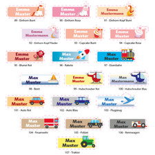 Namensaufkleber Kinder Einhorn Traktor Cupcake Schule Kita Freizeit 100 Stk