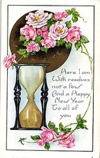 Neujahr, Sanduhr und Rosen, 1928 in Montreal versandt