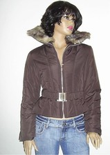 SEXY DAMEN JACKE KURZ braun Tailliengürtel Fellblende NEU Hüftlang Größe M
