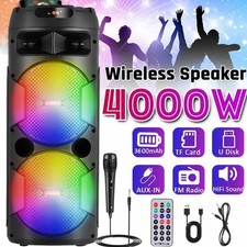 "4000W Wireless Party Speaker w/ Dual 6.5'' Subs, RGB Lights, Mic & FM"