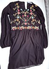 ZARA collection Party Blusen Kleid Gr. L 40 bügelfrei locker schwarz Stickerei