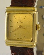 GOLANA Incabloc 1516 - Damenuhr / Handaufzug / vergoldet & Lederarmband