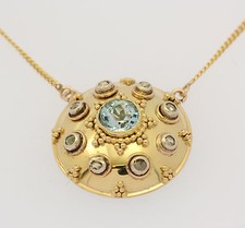 ♦ Antikes Collier in aus 585er 14 kt Gelb Gold mit Topas Diamant Blautopas Kette