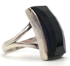 Top Designer Ring 925 Sterling Silber XL Onyx Stein gekrümmt rare Modernist