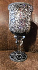 Glas Kelch Vase Windlicht  Mosaik silber anthrazit schick Deko guter Zustand