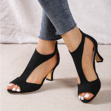 Sommer Damen Pumps Zip Casual Sandalen Block Heel Peep Toe Party Schuhe DE*-*