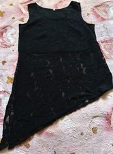 super Vintage Top Tunika schwarze Spitze Gr.38 Asymmetrisch mit Durchblick 