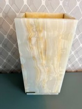 Sky Onyx Marmor Vase 4-kant Vintage Naturstein - schwere Retro Blumenvase