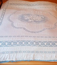 NEU, HELLBLAU-WEISSE TAGESDECKE, BETTÜBERWURF, HANDARBEIT, UNIKAT, 190 X 250