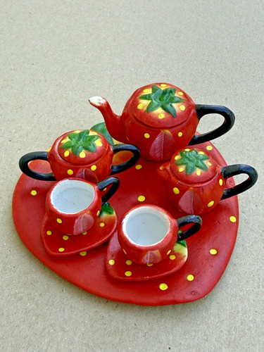 Miniatur erdbeer kaffeeservice - erdbeer,