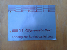 Porsche 911 Speedster Anhang zur Betriebsanleitung Heft Original Deutsch 9/88