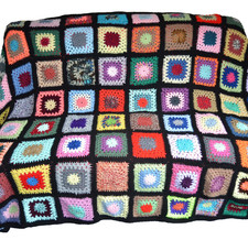 Handarbeit: 200 x 160 cm, Patchworkdecke, gehäkelt, Mischwolle, Wolldecke schwer