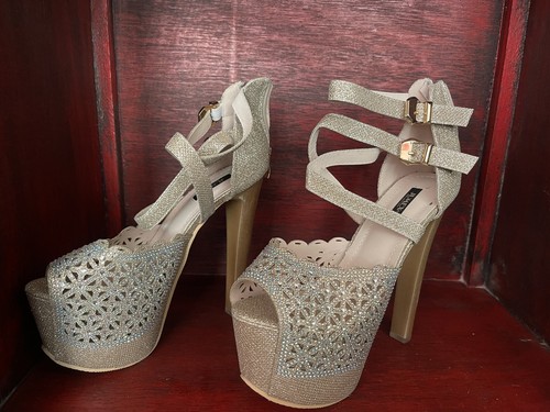 Plateau pumps glitzer silber - plateau,