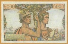 5000 FRANCS TERRE ET MER 7-2-1952 VF++ LARGE SIZE BANKNOTE RARE