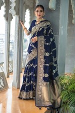 Marineblau banarasi seide - marineblau,