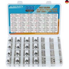  AUKENIEN 24 Werte 400 Stück Glassicherung Set 5x20 mm 0,25A 0,5A 1A 1,6A 2A  