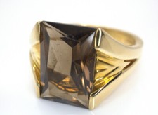 GOLDJUNGE69 * DAMEN EDELSTEIN RING (17) RAUCHQUARZ BAQUETT * 585er GELBGOLD