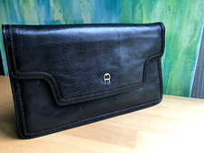 Damen Clutch Ledertasche AIGNER schwarz mit Schulterriemen Kroko