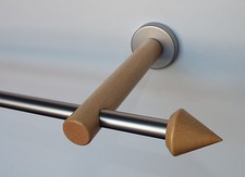 Gardinenstange 16 mm "Kegel" Metall silber und Holz natur + extra lange Halter !
