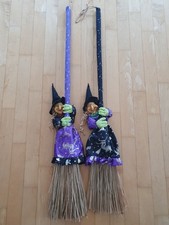 Halloween, Hexenfiguren auf Besen, 2 Stück, schwarz + lila, 108 cm, TOP Zustand